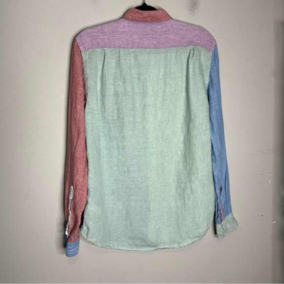 J. Crew Baird McNutt Irish Linen Slim Fit Colourblock Button Down Shirt, M - Picture 5 of 10